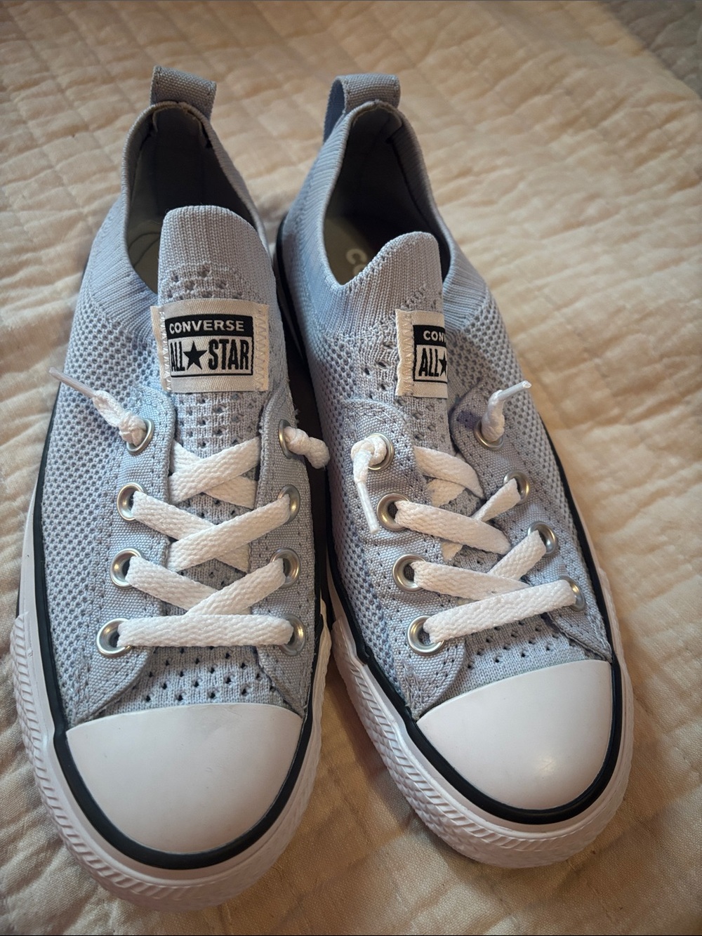 Converse Kids Light Gray & White Knit Slip-On Sneakers